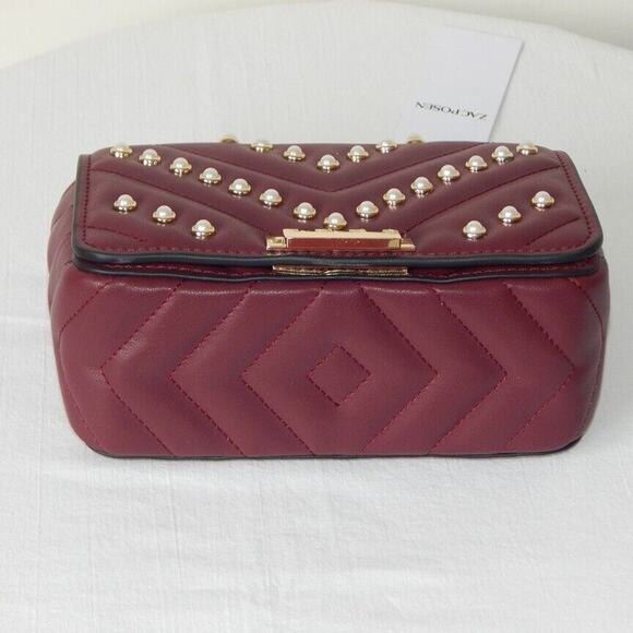 ZAC POSEN SOFT EARTHETTE Pearl Lady Chevron Quilted Chain SHLDR Bag Cabernet NWT - Picture 7 of 11